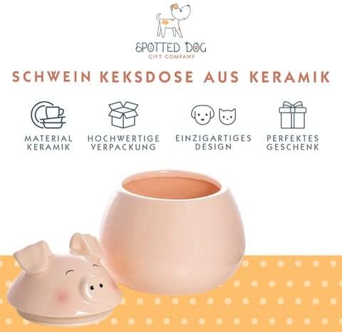 SPOTTED DOG GIFT COMPANY - Keksdose Keramik, Vorratsdose 1.6L mit Deckel, Schwein Küche Deko und Ges