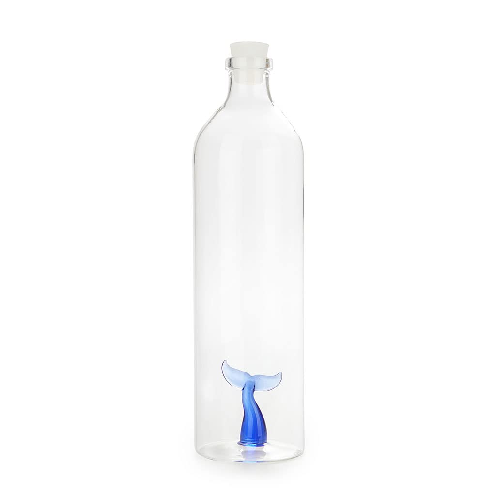 balvi Flasche Tail Farbe Blau Mit Figur in Form eines Wals Borosilikatglas