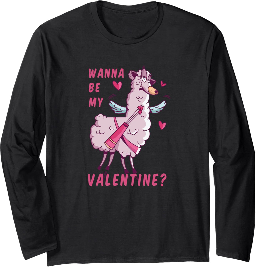 Wanna Be My Valentine? Liebe Valentinstag Lama Alpaka Pako Langarmshirt