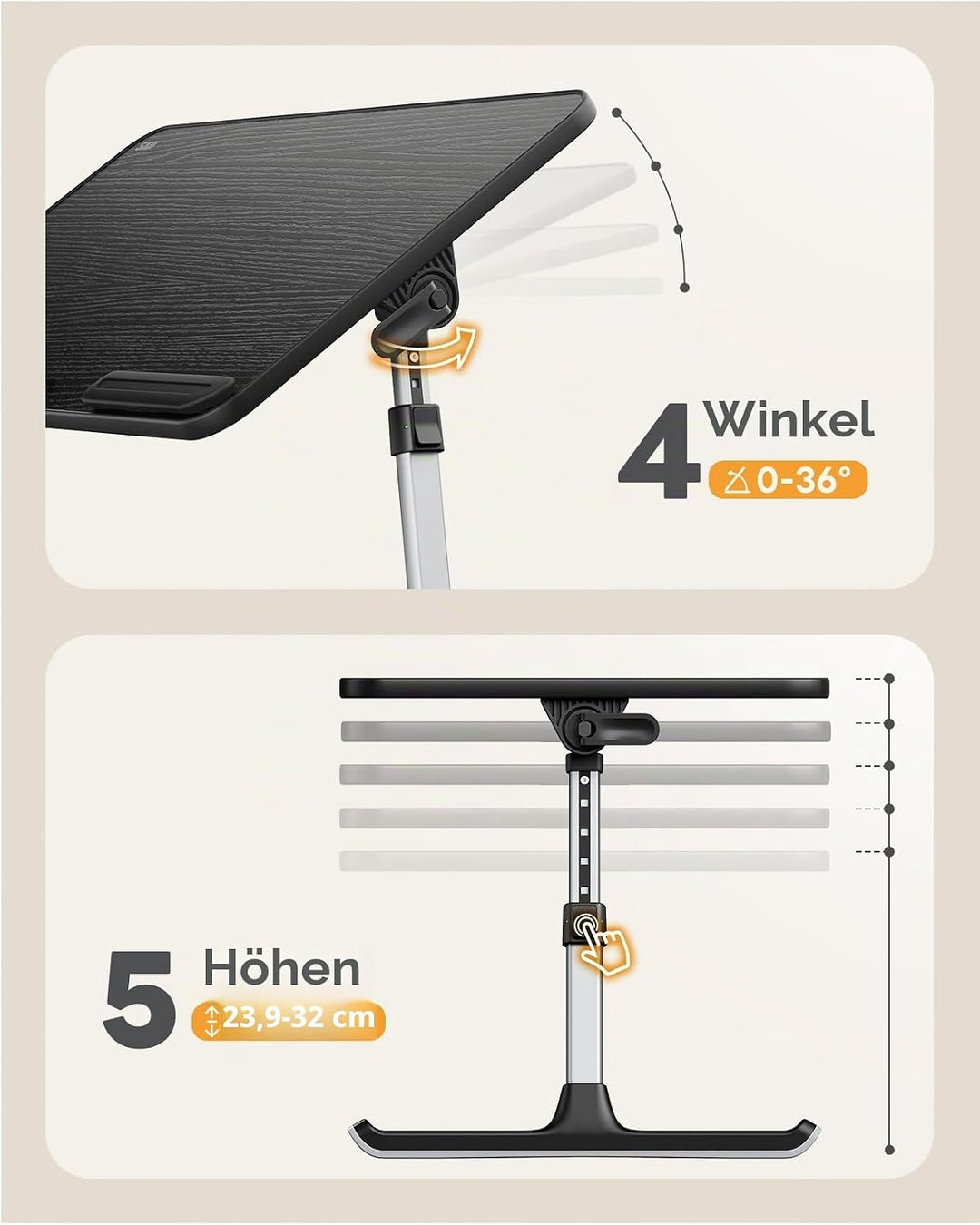 Tisch, SAIJI Betttisch, 5 höhenverstellbar Laptop ständer, Klappbarer laptoptisch, für Sofa Couch Bo
