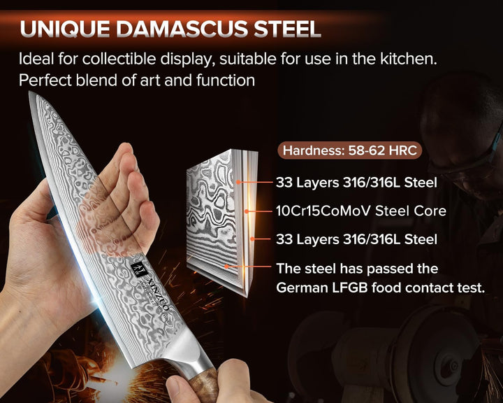 XINZUO 21cm Kochmesser 67 Schichten Damaststahl Profi Küchenmesser -Scharfe Klinge Damaszener Stahl