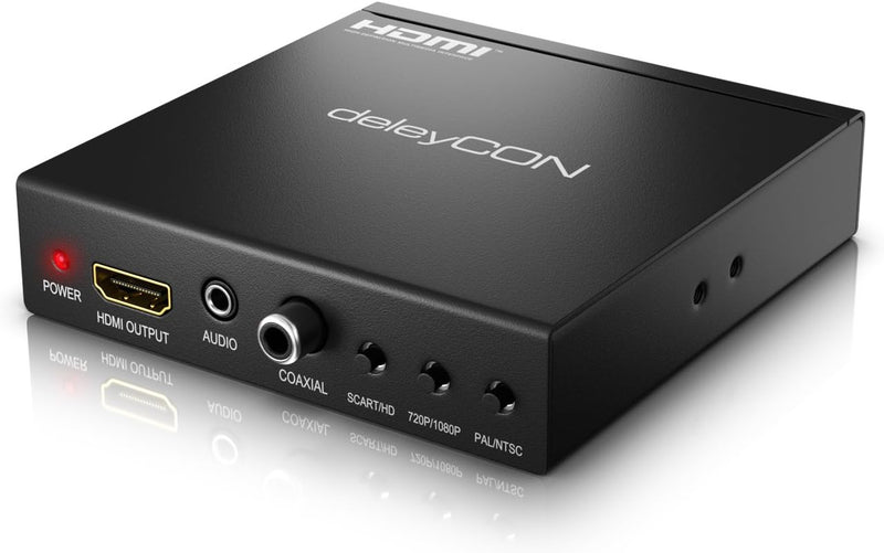 deleyCON SCART zu HDMI Konverter mit Audio Extractor SCART + HDMI Eingang auf HDMI Ausgang Koaxial +