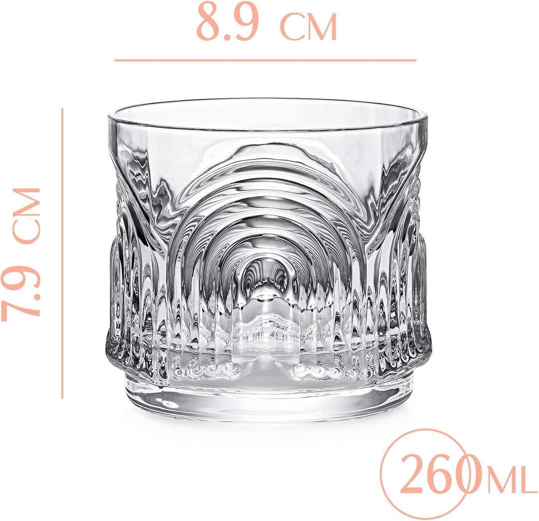 GLASSIQUE CADEAU Vintage Art Deco 1920er Gin, Rum, Whiskey Kurze Cocktailgläser mit Relief | 4er Ges