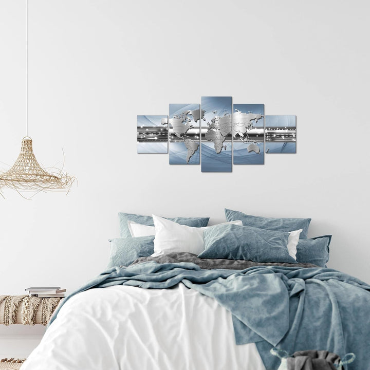 Runa Art Wandbilder Weltkarte 5 Teilig Bild auf Vlies Leinwand Deko Büro Wohnzimmer Abstrakt Ornamen