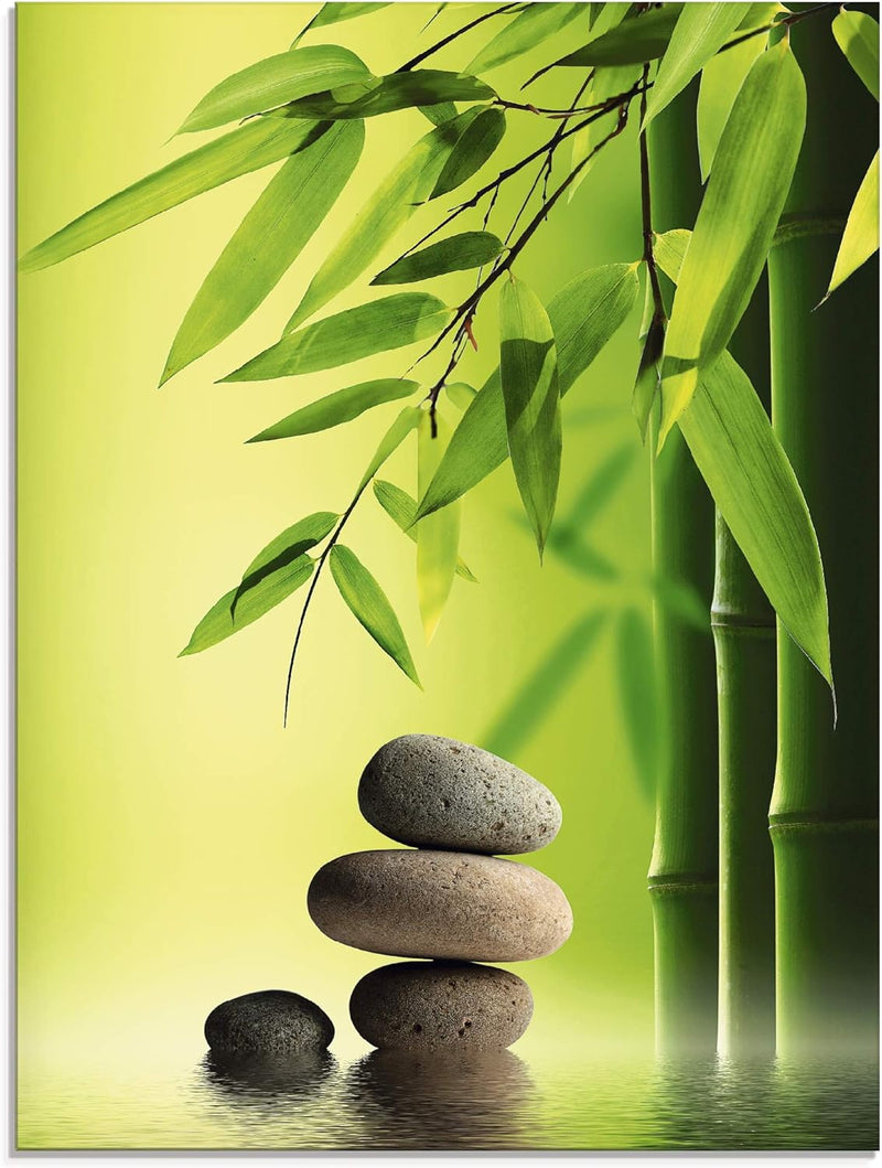 ARTland Glasbilder Wandbild Glas Bild einteilig 60x80 cm Hochformat Asien Wellness Zen Steine Spa Bl