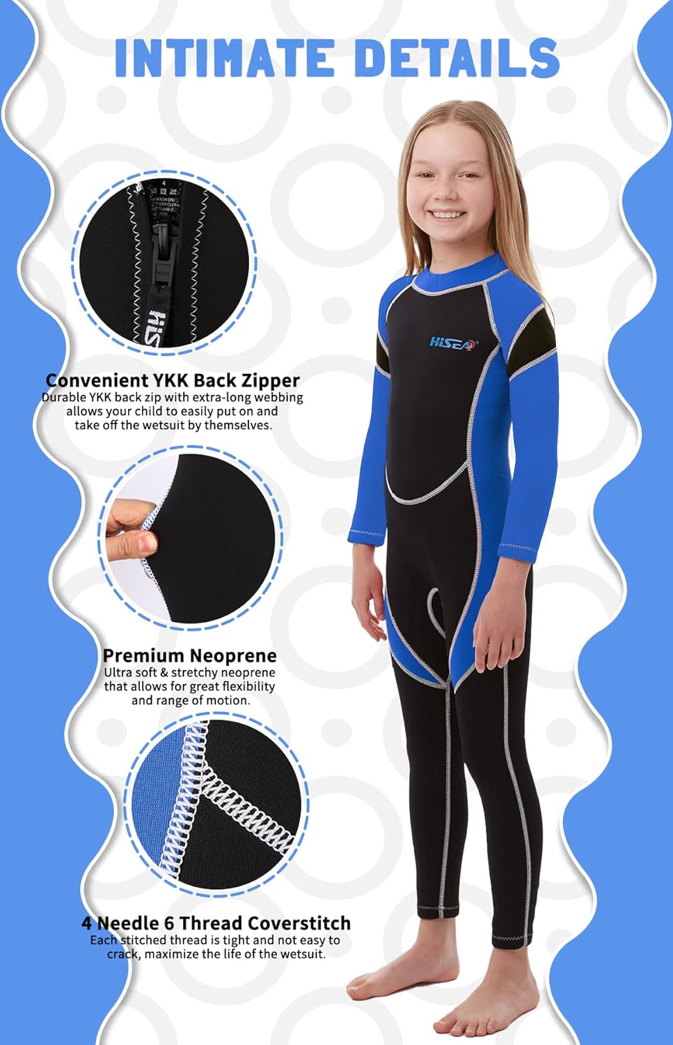 Neoprenanzug Kinder, 2.5mm Neoprenanzug Lang Jungen Mädchen Rücken-Reissverschluss, Tauchanzug Kinde