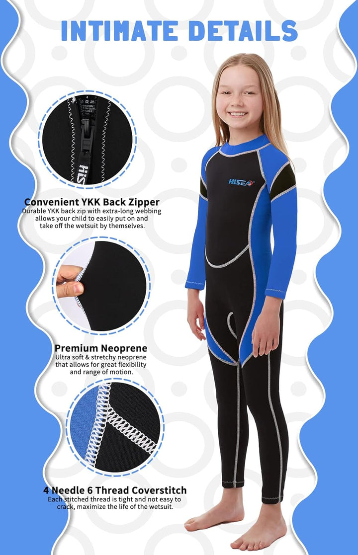 Neoprenanzug Kinder, 2.5mm Neoprenanzug Lang Jungen Mädchen Rücken-Reissverschluss, Tauchanzug Kinde