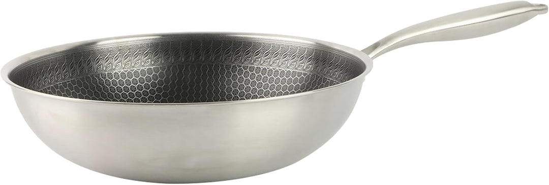 KARL HAUSMANN Wok Pfanne 30 cm Edelstahl mit Honeycomb Struktur - Kratzfester Antihaft Wok für Induk