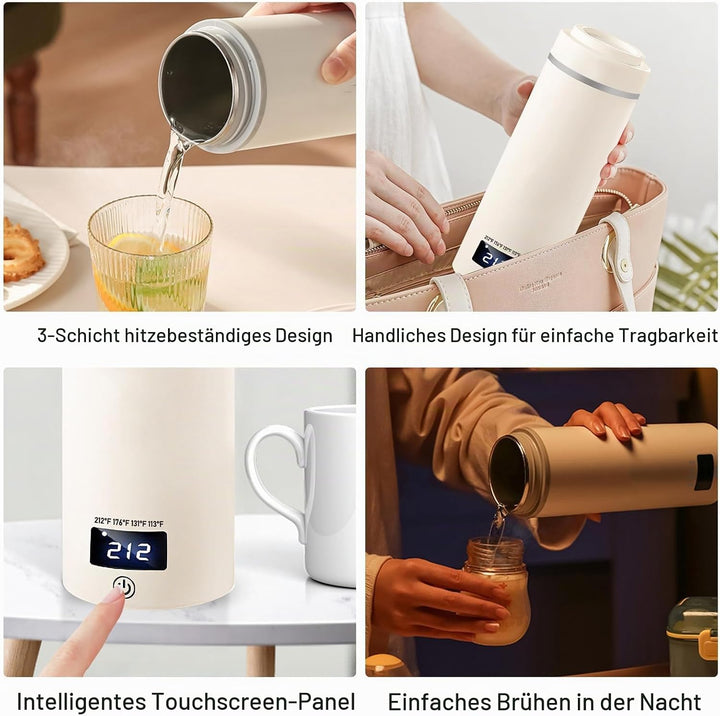 Elektrischer Reisewasserkocher Klein, 550ml Reise Schnelles Kochwasser, Mini Wasserkocher Mit Temper