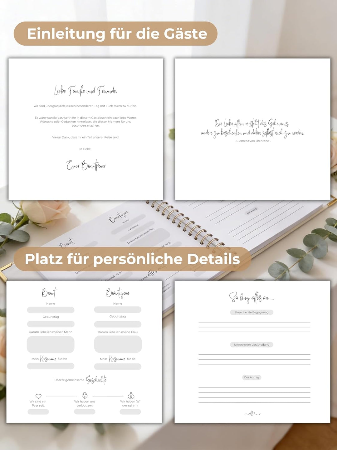 Gästebuch Hochzeit mit Fragen &amp; Blanko – Hochzeitsgästebuch beige Leinen | Hochzeitsgeschenk &amp; Erinn