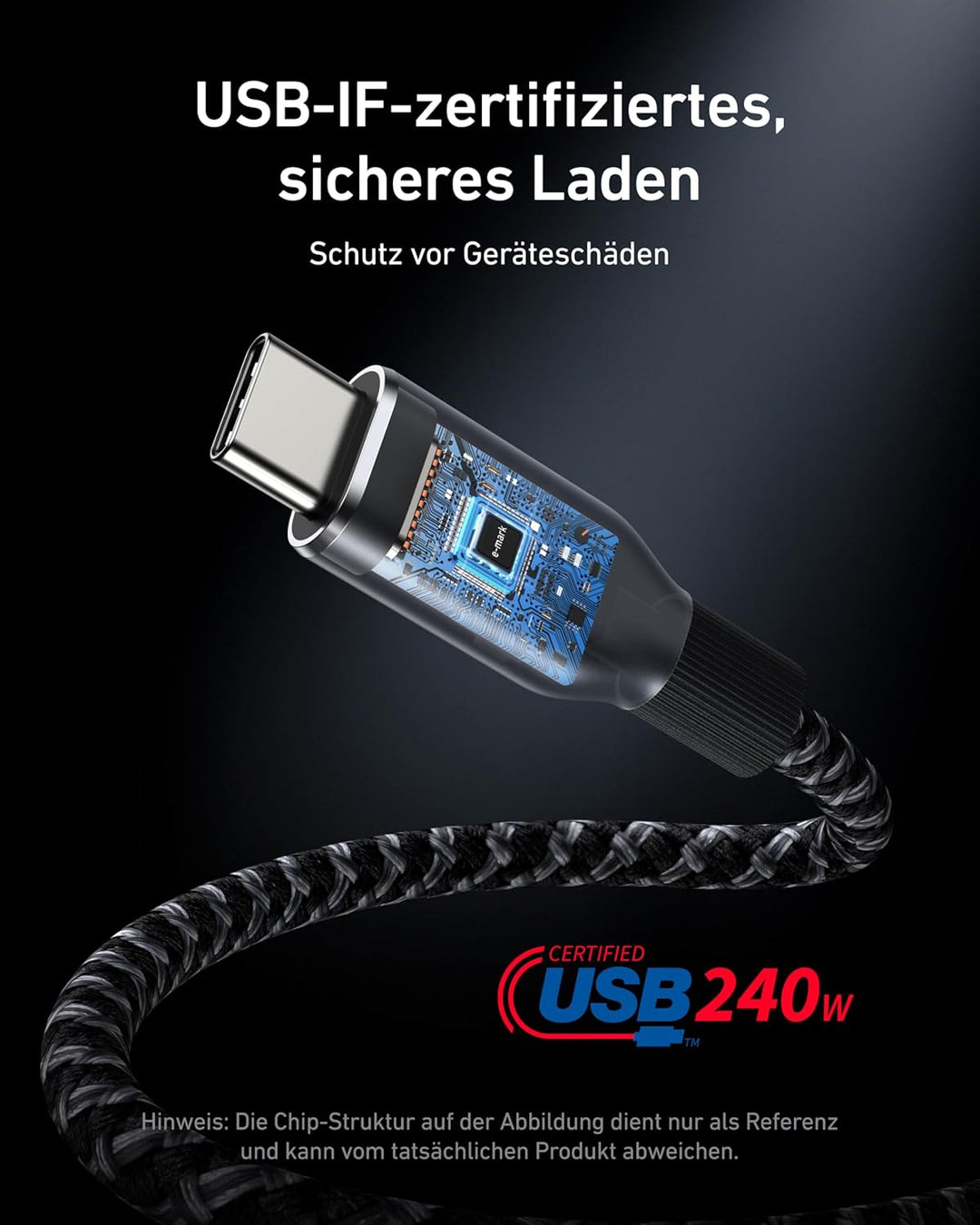 Anker Prime USB C auf USB C Kabel, 240W 180cm Schnellladekabel USB C, Upcycled Nylon im Flecht-Desig