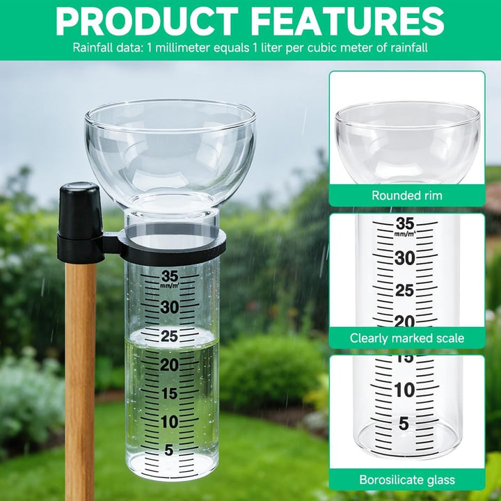 Regenmesser Frostsicher 2 Stück, Regenmesser Ersatzglas mit Halterung, 35mm Glas-Regenmesser für Gar