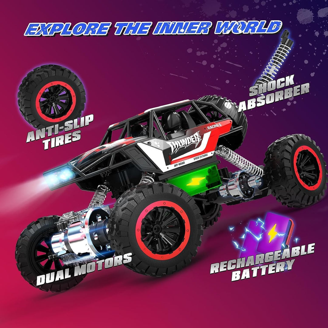DEERC DE85 Ferngesteuertes Auto 4WD, 1:12 RC Auto mit Ersatzreifen, All Terrain Rock Crawler Monster