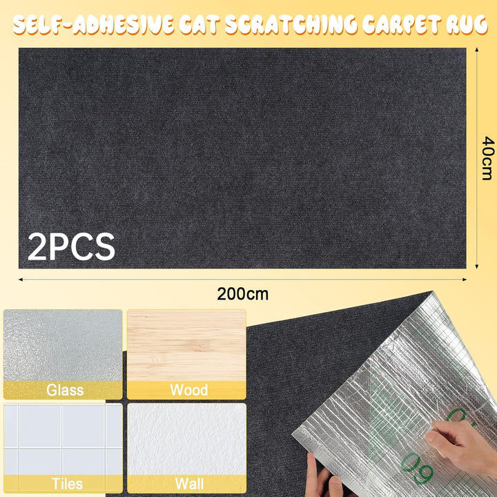Kratzmatte Katze, 200cmx40cm Selbstklebend Kratzteppich Wand Kratzmatte für Katzen Katzenkratzwand K