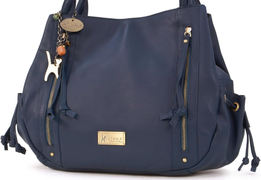 Catwalk Collection Handbags - Leder - Umhängetasche/Shopper/Tote - CAZ Blau, Blau