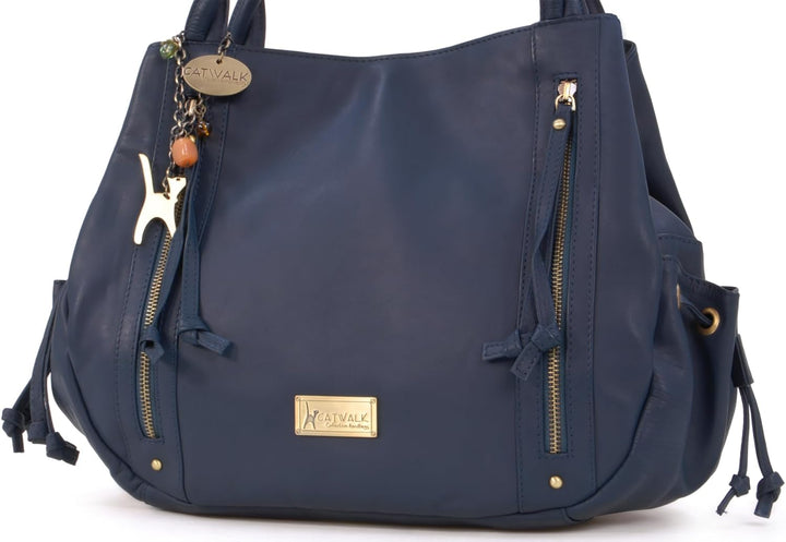 Catwalk Collection Handbags - Leder - Umhängetasche/Shopper/Tote - CAZ Blau, Blau