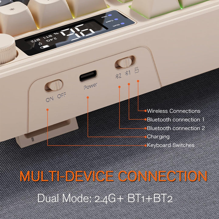 ZIYOU LANG×FREEWOLF T96 Kabelloses Gaming-Tastatur- und Maus-Set, BT/2,4 GHz, Smart Display und Knop