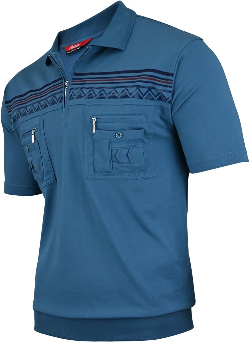 Soltice Herren Kurzarm Poloshirt, Polohemd Kragen, Gestreifte Blousonshirt mit Brusttasche aus Baumw