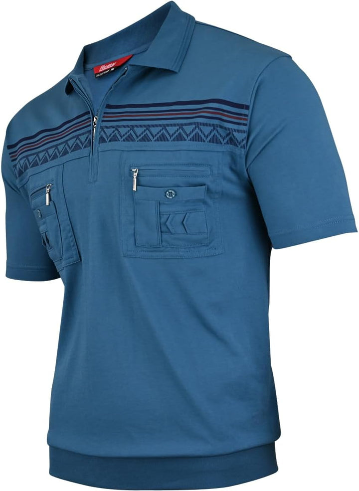 Soltice Herren Kurzarm Poloshirt, Polohemd Kragen, Gestreifte Blousonshirt mit Brusttasche aus Baumw
