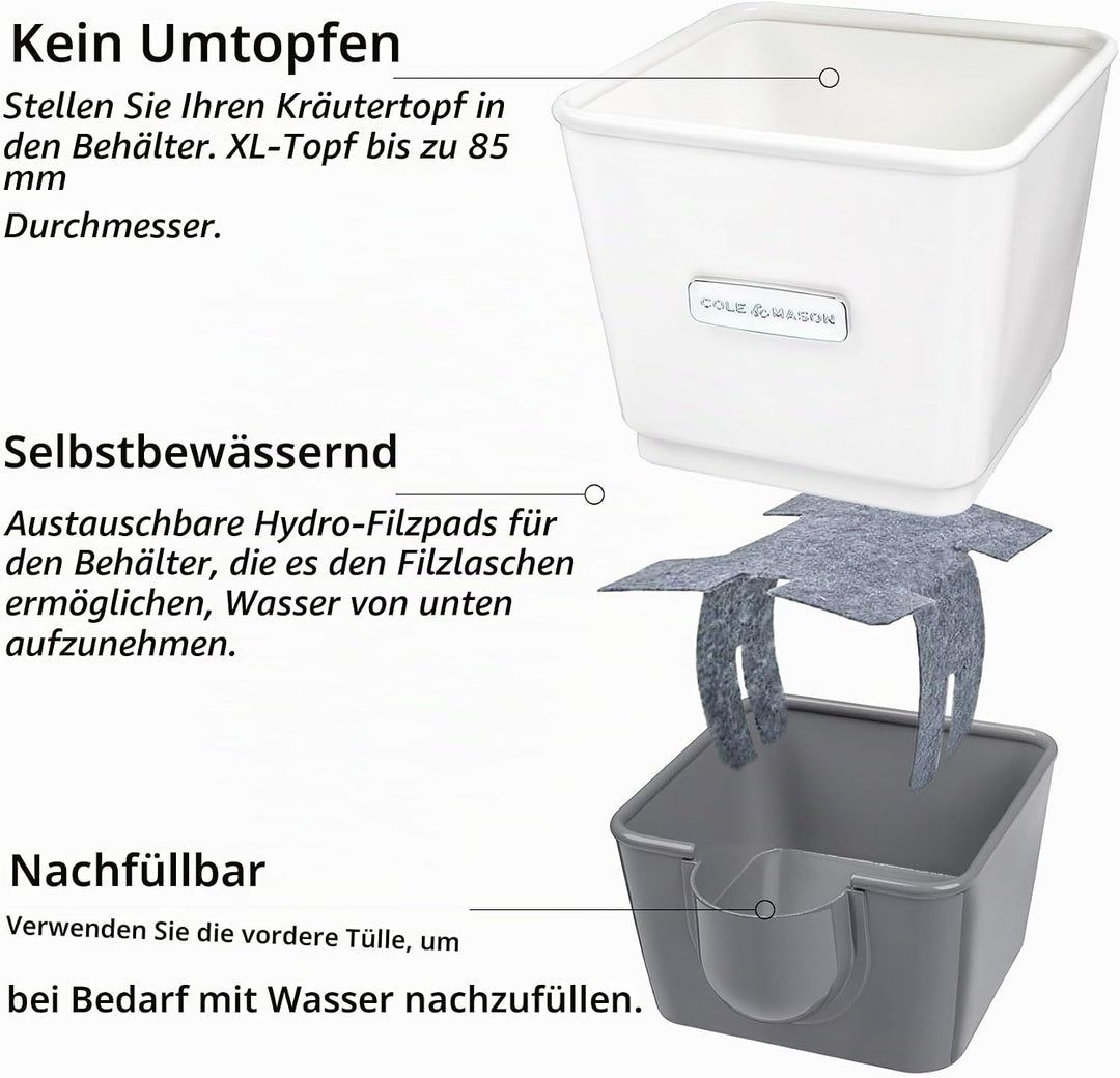 Cole &amp; Mason Burwell Kräutertopf Selbstbewässernd, Kräutertopf Balkon/Kräutergarten für die Küche/Fü