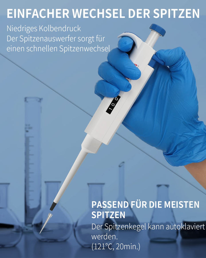 0,5-10µl Pipetten Pipettor Micropipette Mikropipette Labor Einkanal Pipettierer Mikroliterpipetten L