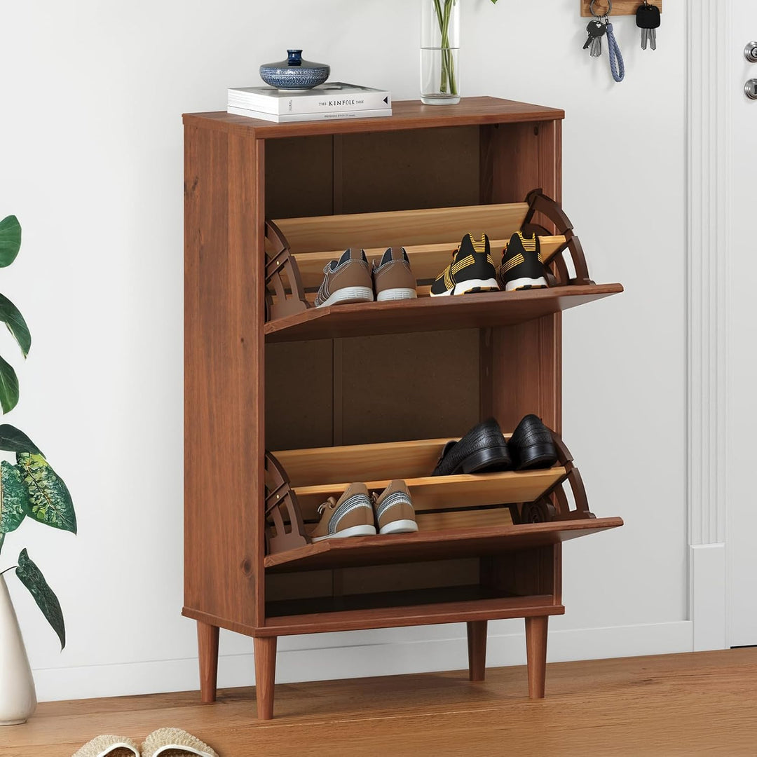 IDIMEX Schuhkipper MIKKA mit 2 Klappen, Kastanie - schmaler Schuhschrank, platzsparende Schuhkommode