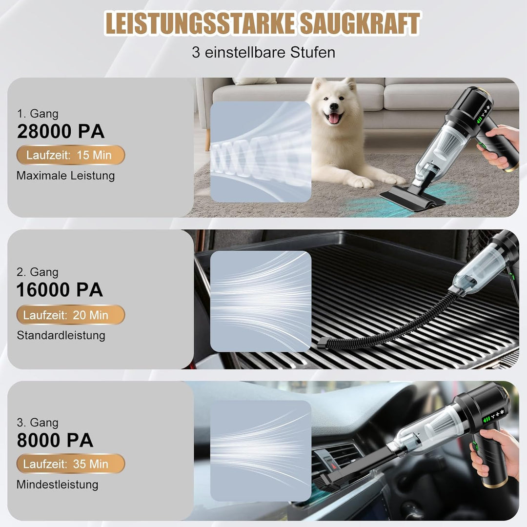 RABIGALA Handstaubsauger Akku 4-in-1, 28000PA Auto Staubsauger Stark mit Bürstenloser Motor, Handsta