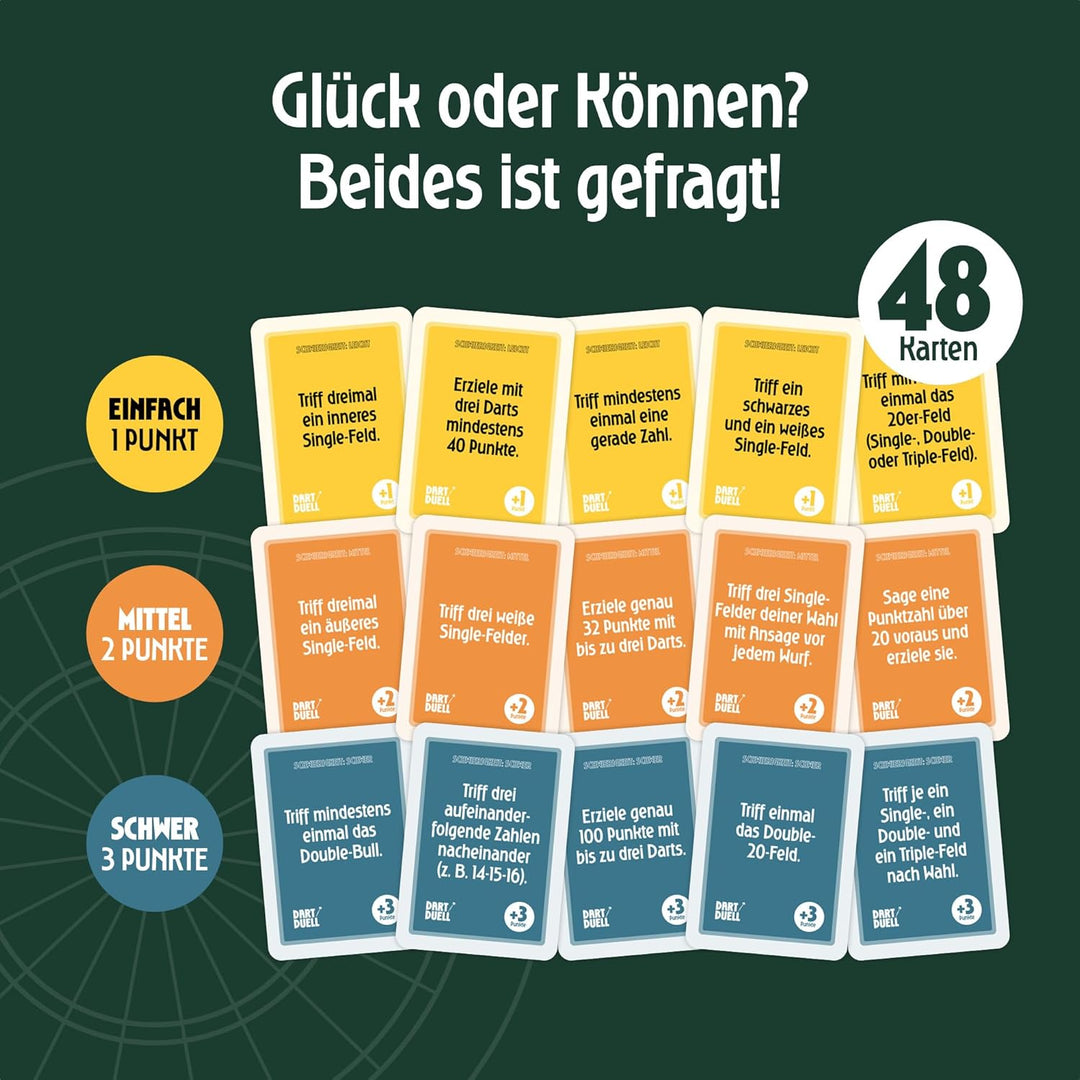 Creatastic - Dart Duell Kartenspiel, Dart Zubehör Kartenspiele Geschenk, 48 Aufgaben in 3 Schwierigk