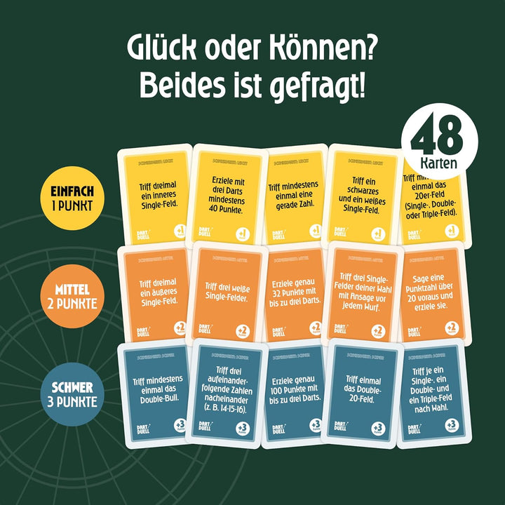 Creatastic - Dart Duell Kartenspiel, Dart Zubehör Kartenspiele Geschenk, 48 Aufgaben in 3 Schwierigk