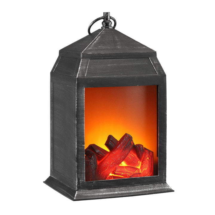 LED Laterne mit Kaminfeuer Optik - 26cm - Flammeneffekt Deko Kamin Kaminlaterne