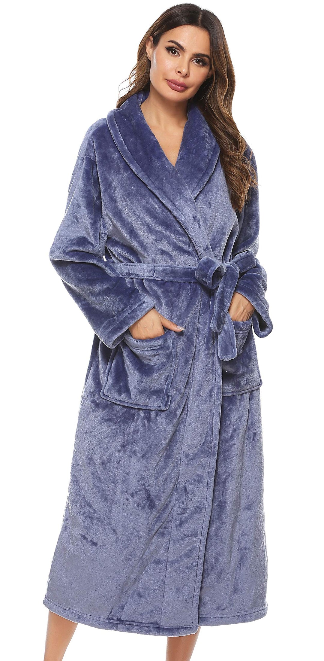 Vlazom Damen Bademantel Flanell Weiche Winter Bademantel Saunamantel Morgenmantel Lange Ärmel Hausma