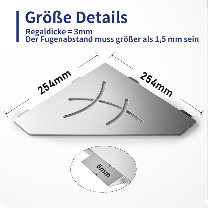 Duschablage mit 3 mm Stärke,304 Edelstahl Pentagonal Eckregal,Vertieftes Badezimmer-Duschregal Dusch