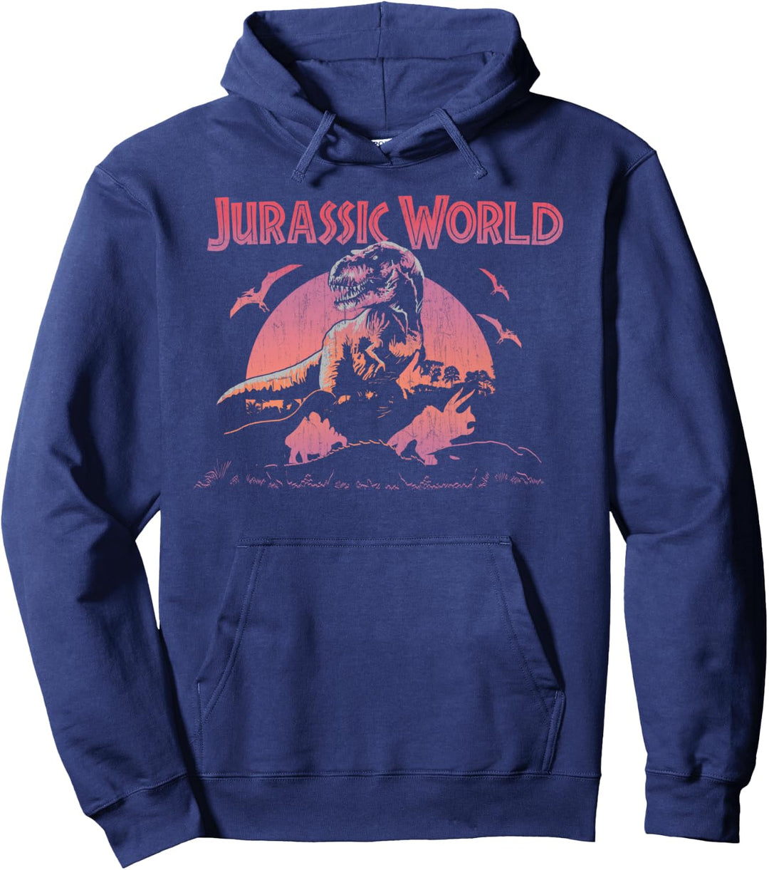 Jurassic World Retro Gradient Sunset Silhouette Logo Pullover Hoodie