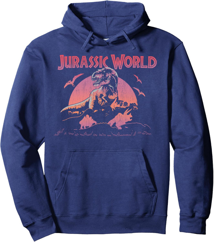 Jurassic World Retro Gradient Sunset Silhouette Logo Pullover Hoodie