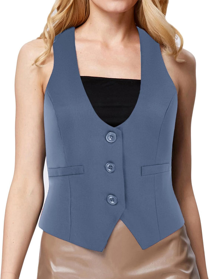 GRACE KARIN Damen Moderne Weste elegant Weste Outdoor Causal Weste L Graublau, L Graublau