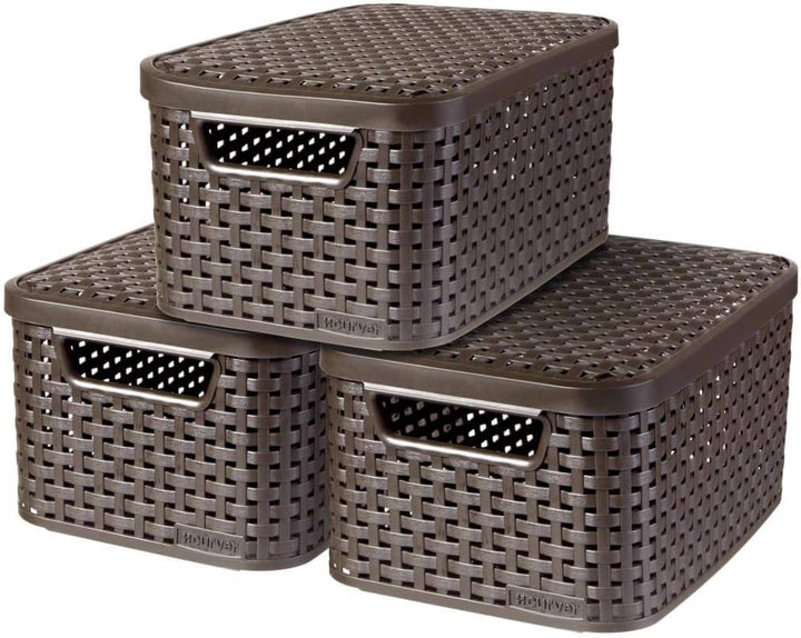 Curver STYLE BOX S mit Deckel, 3er-Set, dunkelbraun, 3x7L Stil Box S+LID, SETX3 - PACK Dunkelbraun,