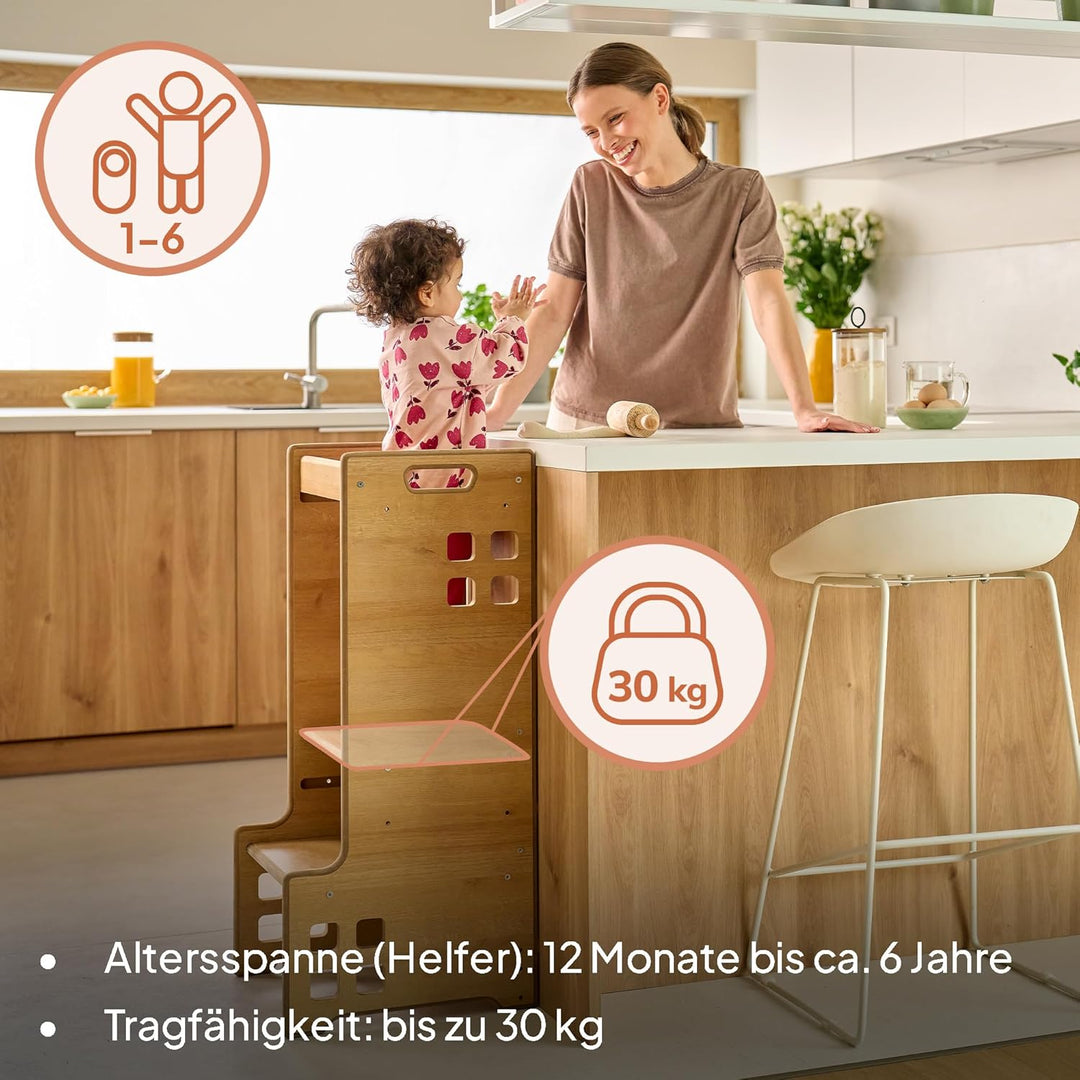 Lionelo CASS Kitchen Helper Küchenhelfer 2in1 Montessori Lernturm Ab 1 Jahr Höhenverstellbarer Siche