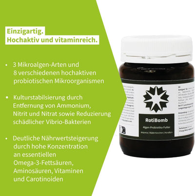 algova RotiBomb – Innovatives Futter mit Algen und Probiotika für Artemia, Daphnien Wasserflöhe, Fee