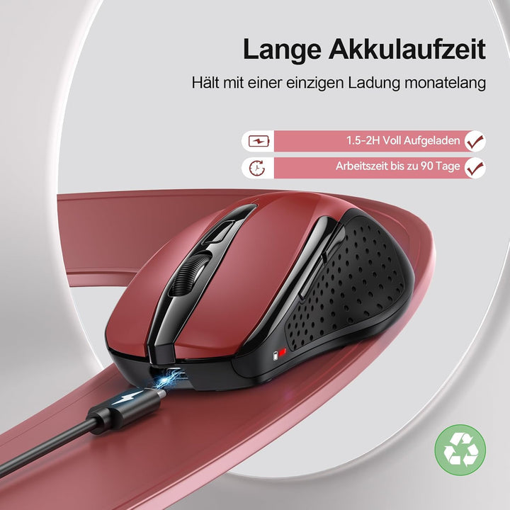 TECKNET Wiederaufladbare Bluetooth-Maus, Multi-Gerät, kabellos, leise (Tri-Mode: BT 5.0/3.0 + 2.4G),