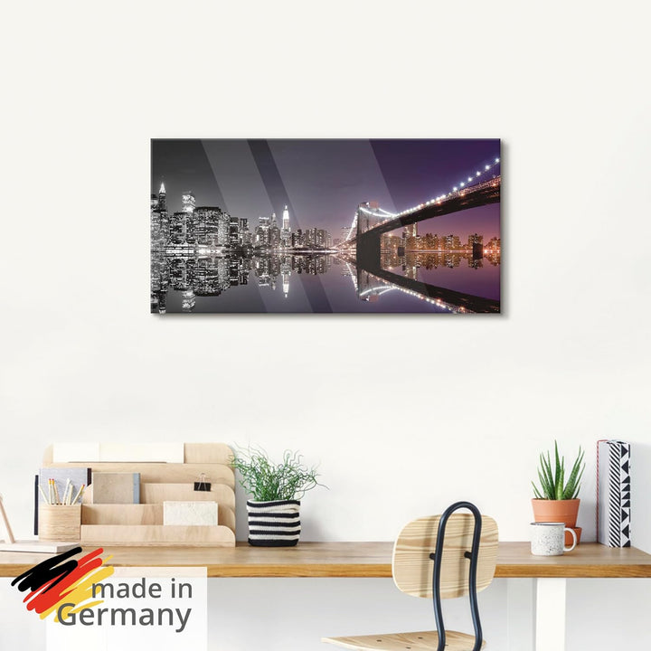ARTland Glasbilder Wandbild Glas Bild einteilig 60x30 cm Querformat USA New York Skyline Nacht Städt