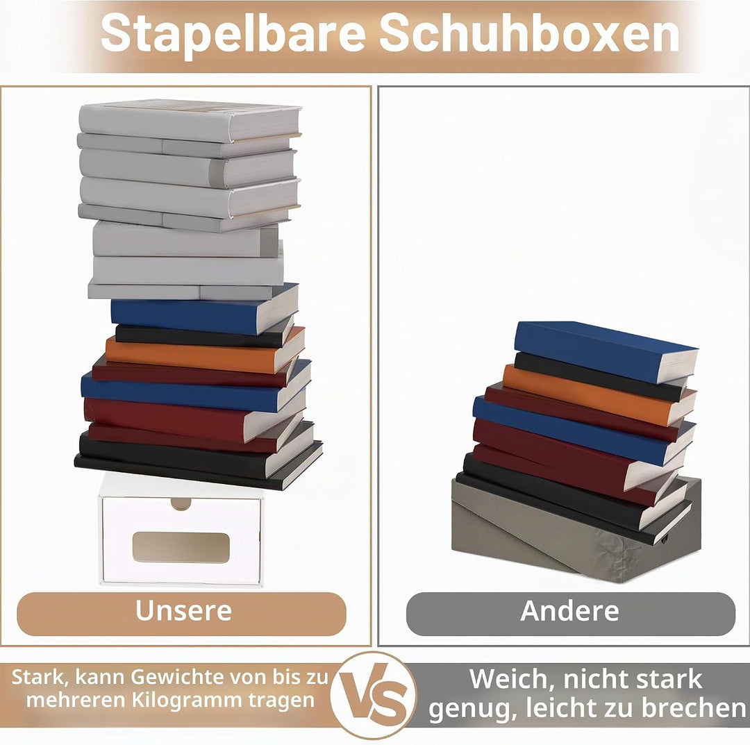 UISEBRT 10er Boxen-Set,Schuhboxen Stapelbar,Aufbewahrungsbox Schubladen mit Transparentes Sichtfenst