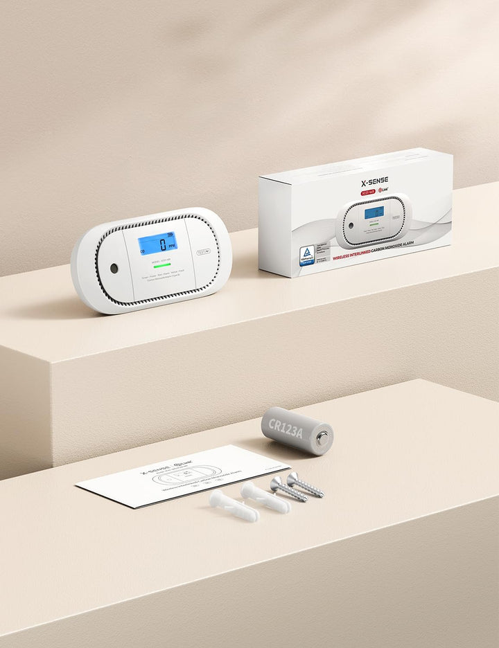 X-Sense Vernetzbarer CO Melder mit Spitzenwert Speicher, Kohlenmonoxidmelder, Akkurater Sensor mit A