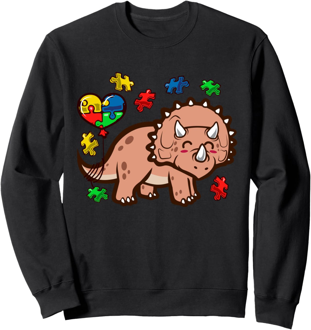 Autismus Bewusstsein Nette Triceratops Dinosaurier Puzzle Sweatshirt