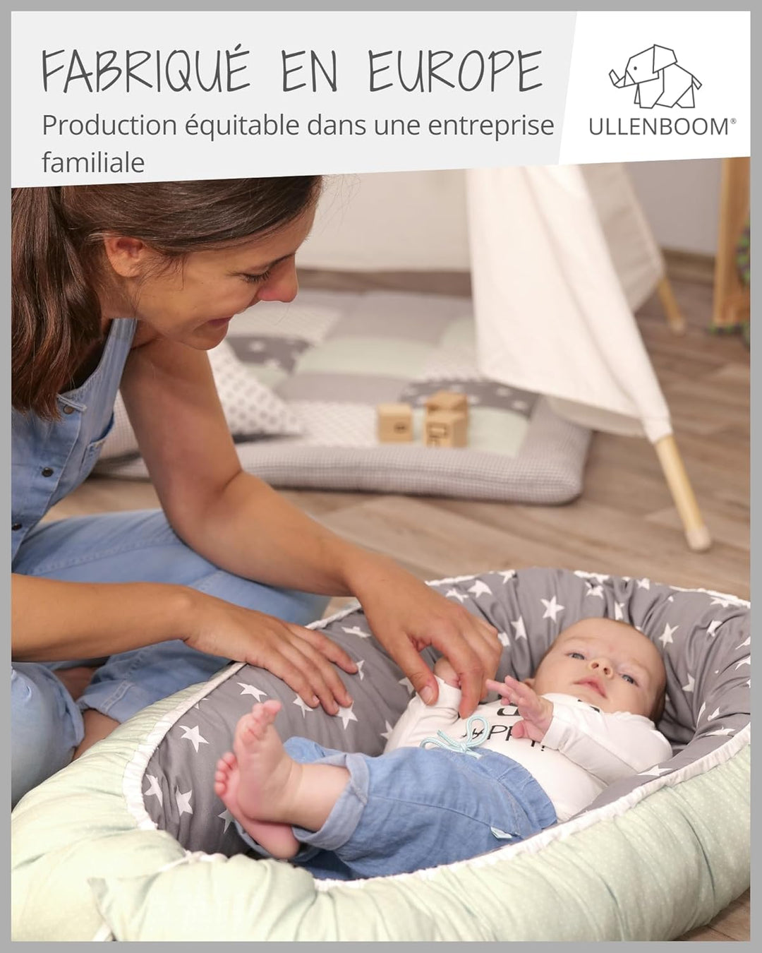 ULLENBOOM ® Babynest & Kuschelnest (55x95 cm) Blau Hellblau (Made in EU) - Baby Nestchen aus Baumwol