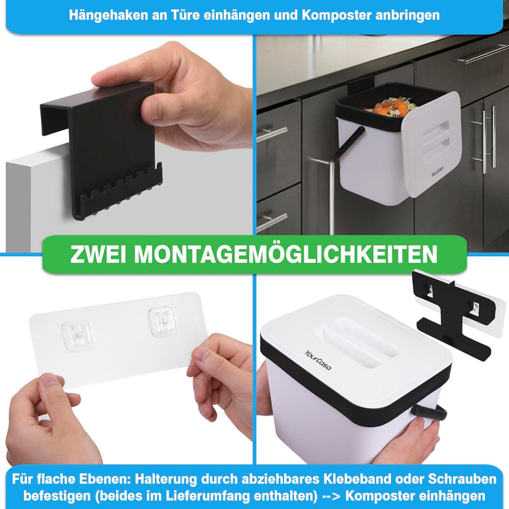 YourCasa Biomülleimer Küche 7L - Komposteimer zum Einhängen mit Sieb - Spülmaschinenfest - Biomüll B