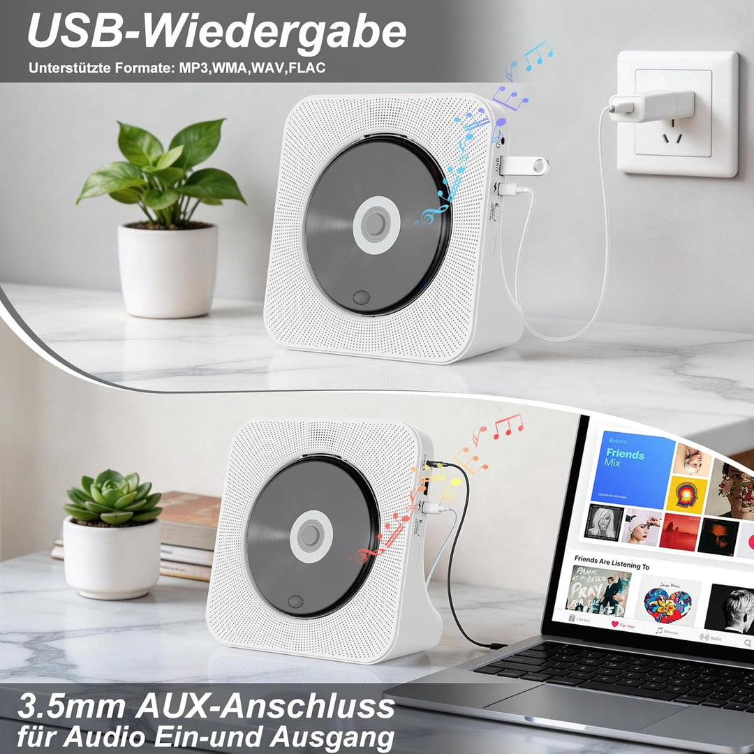 CD Player Tragbar Bluetooth 5.0 CD Spieler Tragbarer CD-Player mit Fernbedienung HiFi-Sound Lautspre
