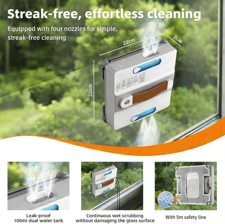 Mini Fensterputzroboter 4000PA, 3 Reinigungsmodi, Window Cleaning Robot Inklusive 4 Düsen und 5 Mete