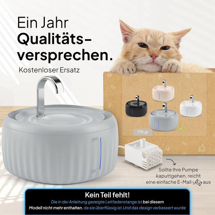 Katzenbrunnen Aqua Flow Pro [NEUEINFÜHRUNG] Super leiser, BPA-freier 3L Trinkbrunnen für Katze mit L