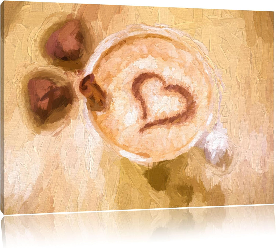 Pixxprint Cappuccino mit Herz als Leinwandbild/Grösse: 100x70 cm/Wandbild/Kunstdruck/fertig bespannt