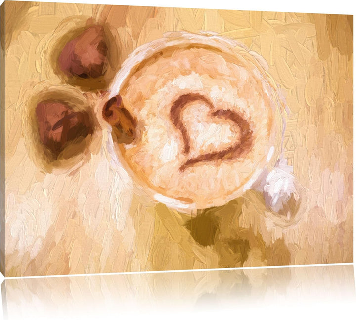Pixxprint Cappuccino mit Herz als Leinwandbild/Grösse: 100x70 cm/Wandbild/Kunstdruck/fertig bespannt